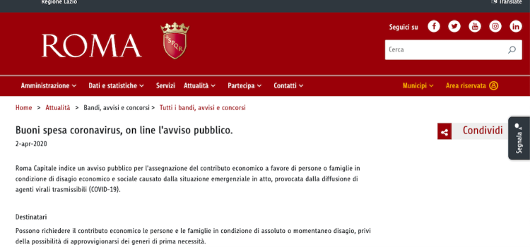 Buoni spesa Comune di Roma: requisiti e come presentare domanda
