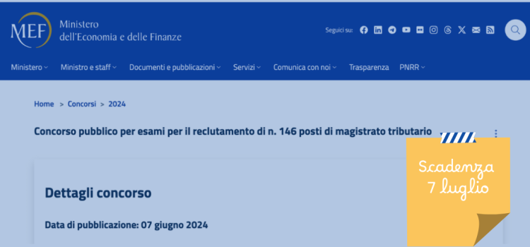 Concorso MEF, magistrati tributari: domanda in scadenza il 7 luglio