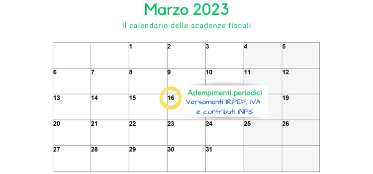 Adempimenti periodici IVA, IRPEF e INPS: la scadenza del 16 marzo 2023
