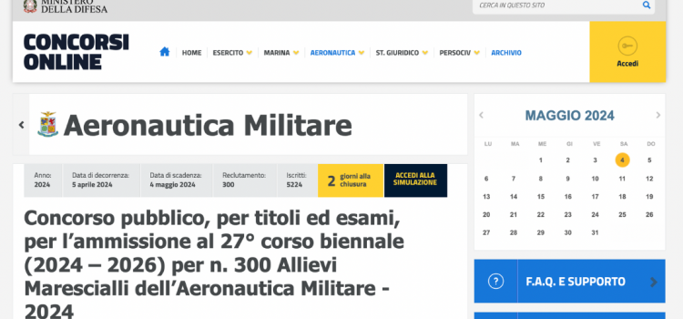 Concorso Aeronautica, allievi marescialli: domanda in scadenza il 4 maggio