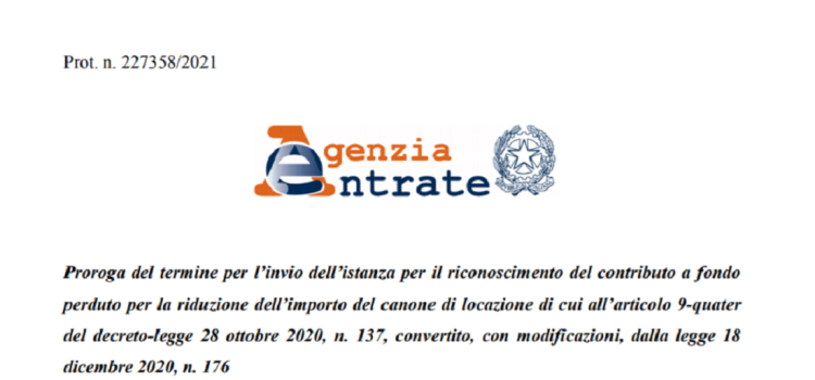 Fondo perduto affitto 2021, proroga scadenza della domanda al 6 ottobre 2021