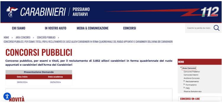 Concorso allievi carabinieri 2024: domanda in scadenza il 26 giugno