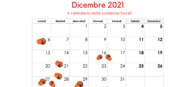 Scadenze fiscali dicembre 2021, il calendario degli adempimenti del mese