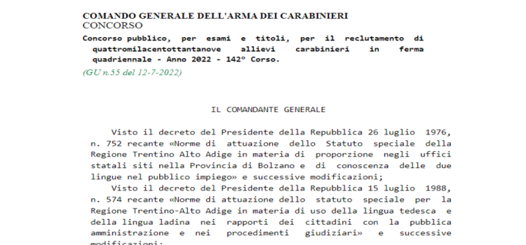Concorso Arma dei Carabinieri 2022: domanda in scadenza l'11 agosto