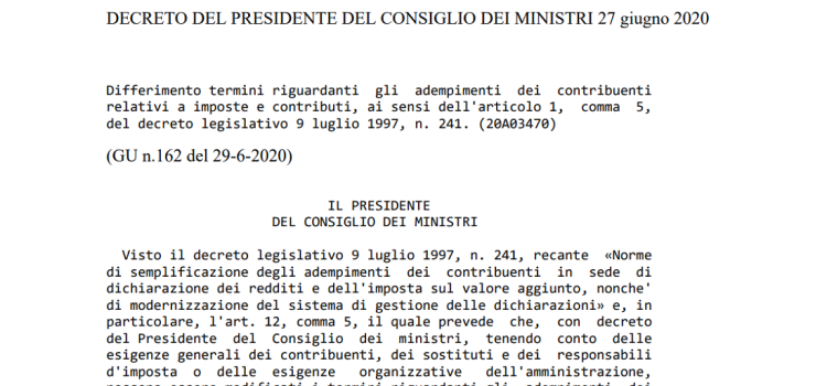 Imposte sui redditi: ufficiale la proroga al 20 luglio per ISA e forfettari
