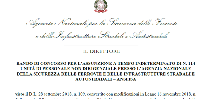 Concorso ANSFISA 2022 per funzionari tecnici, domanda in scadenza il 4 agosto