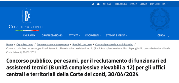 Concorso Corte dei Conti, funzionari e assistenti: domanda in scadenza il 30 maggio