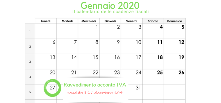 Ravvedimento acconto IVA, la scadenza del 27 gennaio 2020