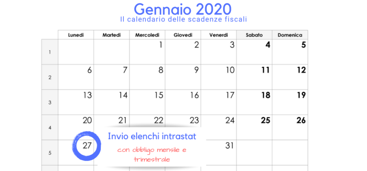 Elenchi intrastat, scadenza invio: 27 gennaio 2020