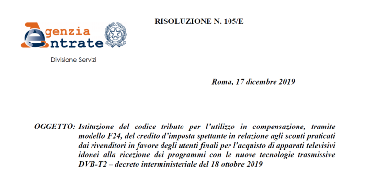 Bonus Tv, codice tributo 6912 nel modello F24: a cosa si riferisce?