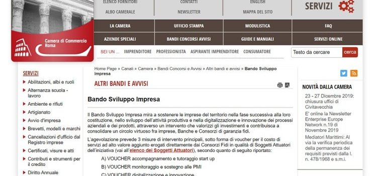 Bando Sviluppo Impresa, CCIAA Roma, scadenza: 31 dicembre 2019