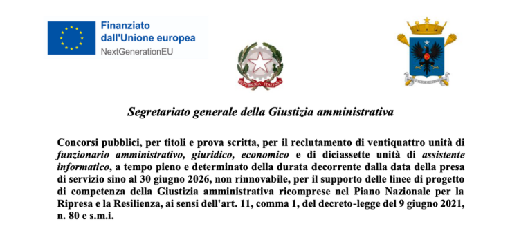 Concorso Giustizia amministrativa, 41 posti: domanda in scadenza il 20 aprile