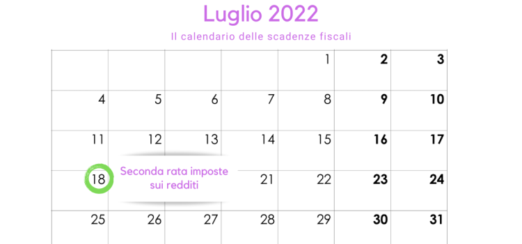 Saldo e acconto imposte sui redditi, seconda rata in scadenza il 18 luglio 2022