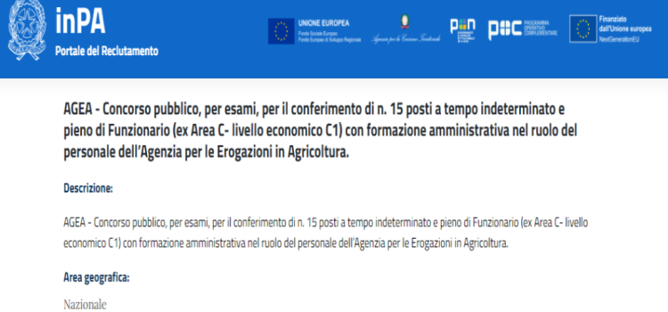 Concorso AGEA 2023, 40 nuove assunzioni: domanda in scadenza il 10 luglio