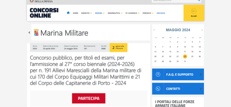 Concorso Allievi Marescialli, Marina Militare: domanda in scadenza il 24 maggio