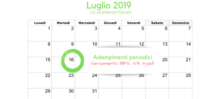 Scadenza adempimenti periodici: 16 luglio versamento INPS, IVA, Irpef