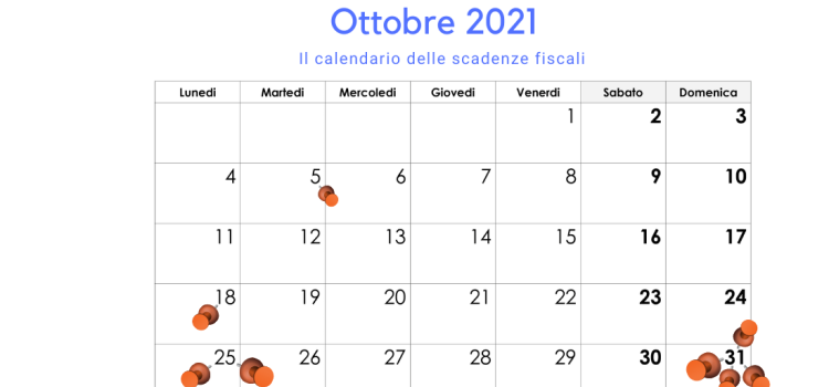 Scadenze fiscali ottobre 2021, il calendario degli adempimenti del mese