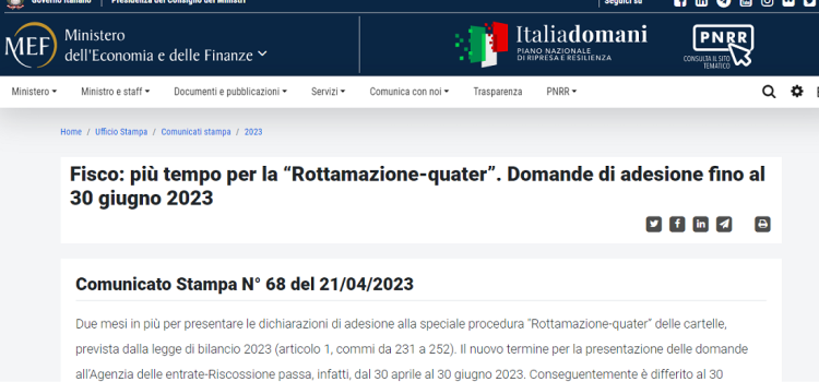 Rottamazione quater: la scadenza della domanda passa al 30 giugno 2023