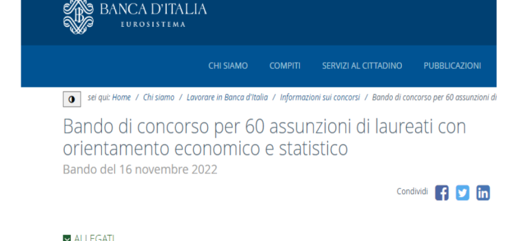 Concorso Banca d'Italia 2022, 60 nuove assunzioni: domanda in scadenza il 21 dicembre