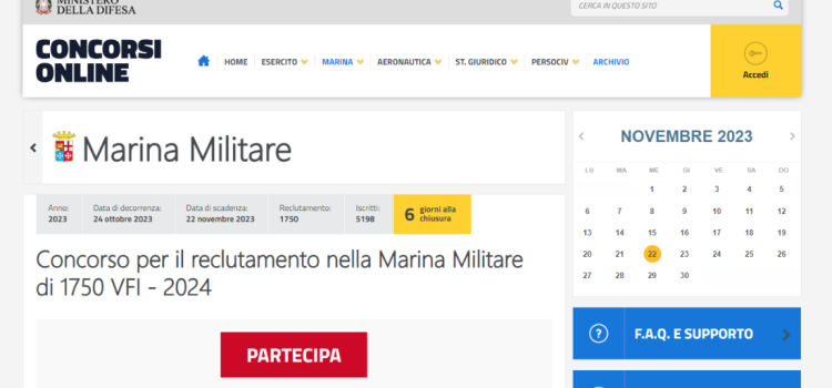 Concorso Marina Militare 2024: domanda in scadenza il 22 novembre