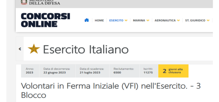 Concorso VFI 2023, nuove assunzioni nell'esercito: domanda in scadenza il 21 luglio