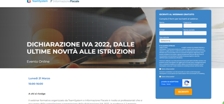  Le novità della Dichiarazione IVA 2022: webinar gratuito il 21 marzo