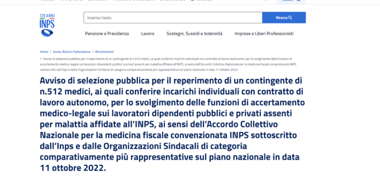 INPS, bando per 512 medici: domanda in scadenza il 30 ottobre