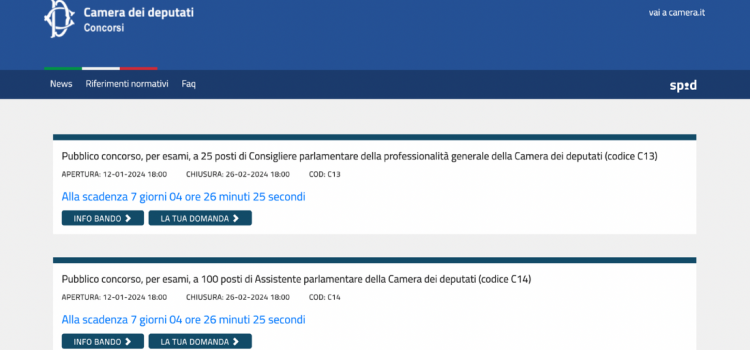 Concorso Camera dei Deputati 2024: domanda in scadenza il 26 febbraio