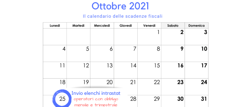 Elenchi intrastat, scadenza invio: 25 ottobre 2021
