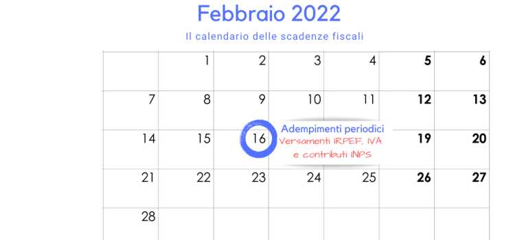 Adempimenti periodici IRPEF, IVA e INPS: la scadenza del 16 febbraio 2022