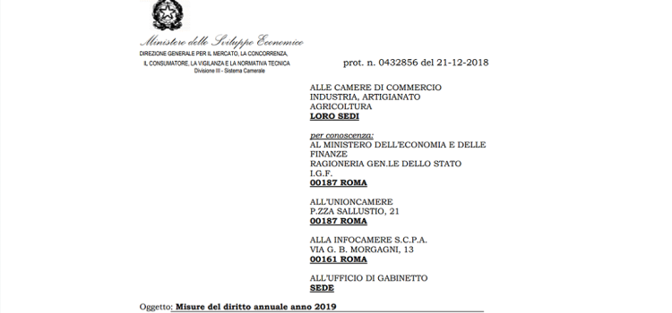 Diritto camerale 2019: importo e scadenza