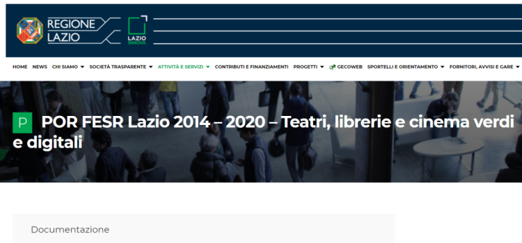 Bando Regione Lazio per teatri, librerie e cinema verdi: scadenza 23 marzo