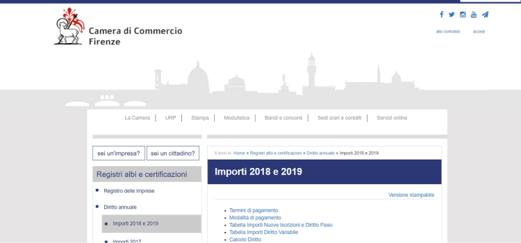 Scadenza diritto camerale Firenze 2019: calcolo e istruzioni CCIA