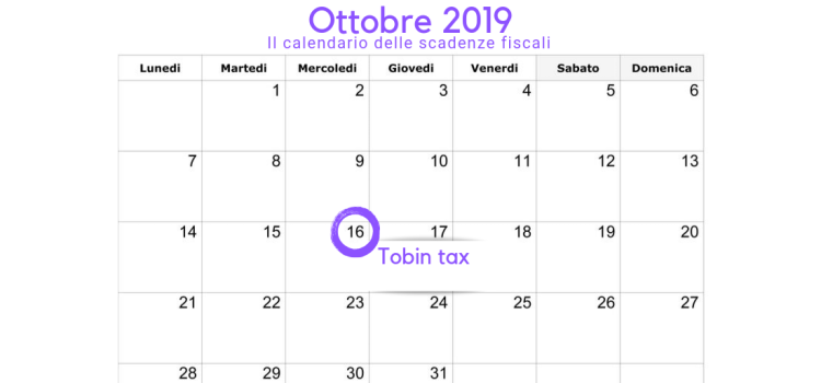 Tobin tax in scadenza il 16 ottobre 2019