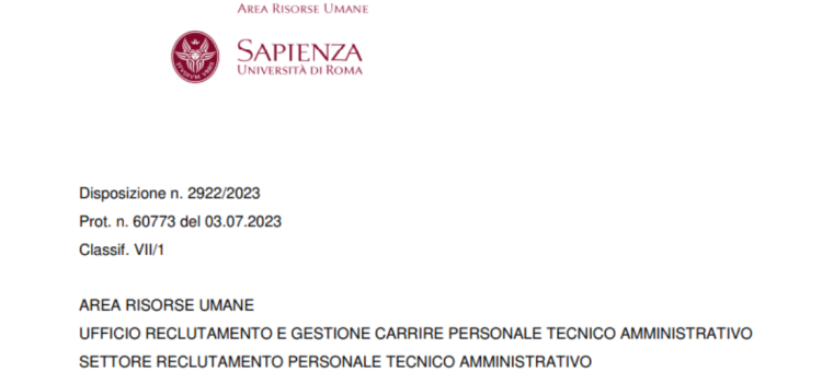 Concorso Università Sapienza di Roma, 50 assunzioni: domanda in scadenza il 3 agosto 2023