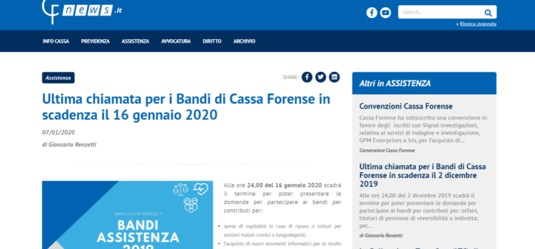 Cassa forense, tutti i bandi in scadenza il 16 gennaio 2020