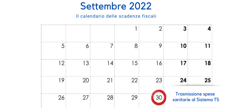 Trasmissione spese sanitarie al sistema TS, scadenza il 30 settembre 2022