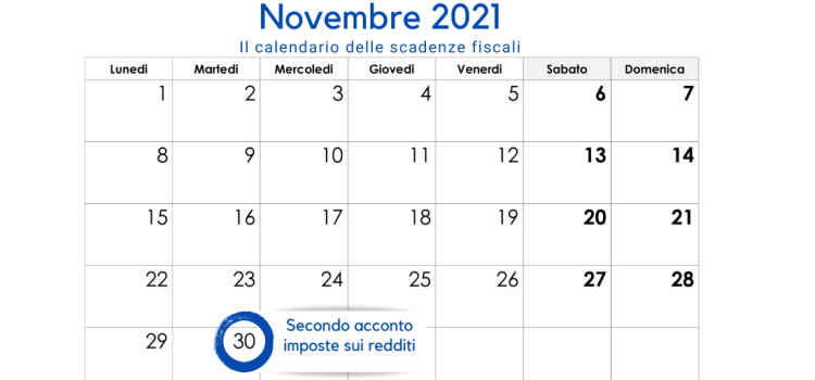 Secondo o unico acconto delle imposte sui redditi 2021: la scadenza del 30 novembre
