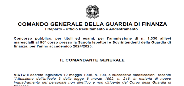 Guardia di Finanza 2024, corso Ispettori e Sovrintendenti: domanda in scadenza il 6 aprile