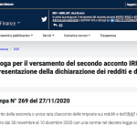 Versamento secondo acconto imposte sui redditi: scadenza al 10 dicembre