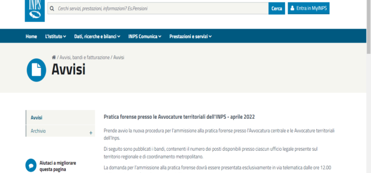 Avvocatura INPS, pratica forense: domanda per l'ammissione in scadenza l'11 maggio 2022 